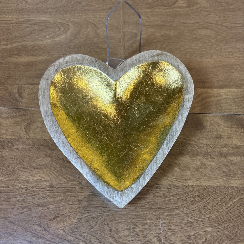 Mango Wood Heart Bowl W/ Gold Leaf Design Home Decor‎